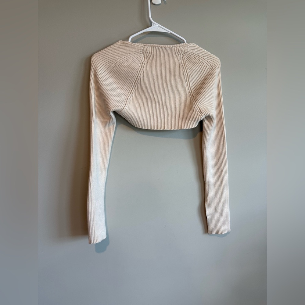 Zara Beige Ribbed Cropped Cardigan - Picture 4 of 10